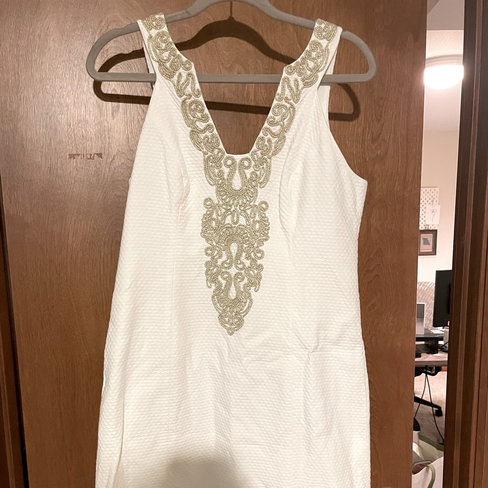 Lilly Pulitzer white dress with gold detail, size 6, only worn once
